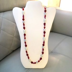 Monet Women’s Beaded Necklace 17” Red White Gold Boho Party Work Lightweight